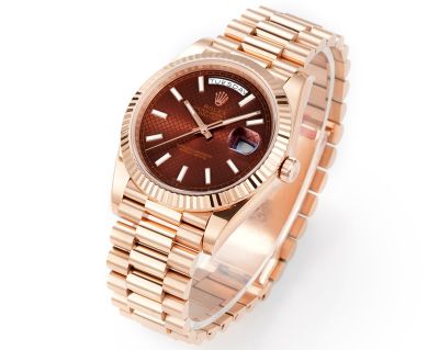 PPM Factory Rolex DD 2836/3255 Movement 18K Rose Gold President Band Brown Grid Face Watch